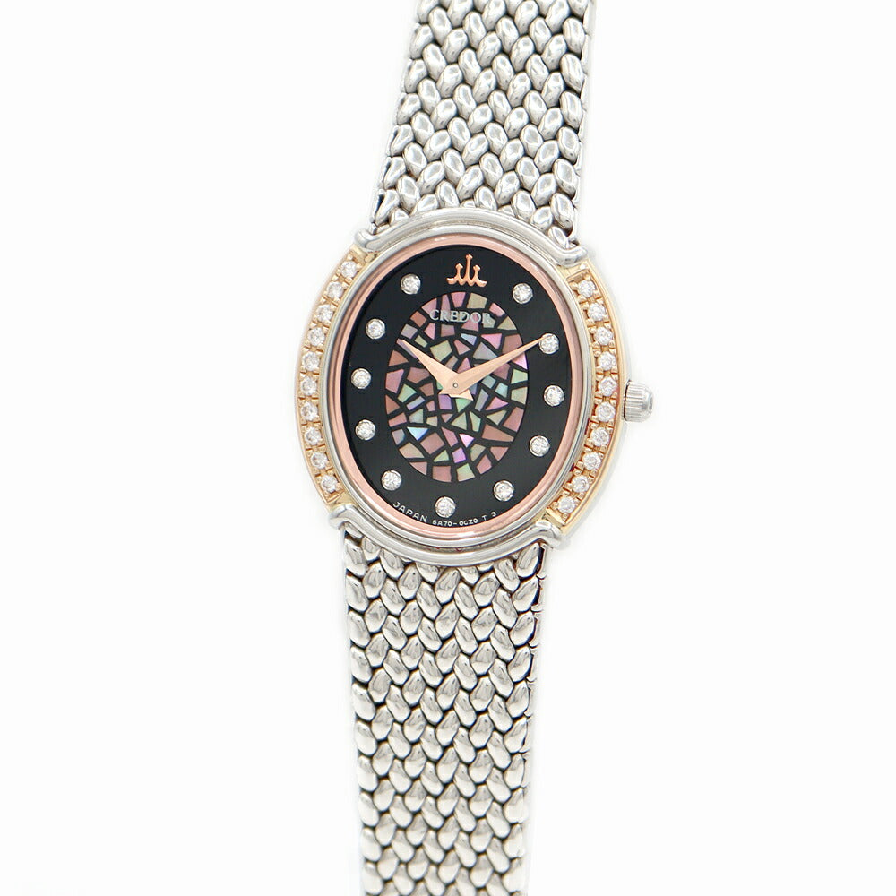 SEIKO セイコー クレドール シグノ 5A70-0BK0 GSWE852 11Pダイヤ ベゼルダイヤ 黒 ブラック 螺鈿細工 K18PG ピンクゴールド SS ステンレス レディース クォーツ らでん【6ヶ月保証】【腕時計】【中古】