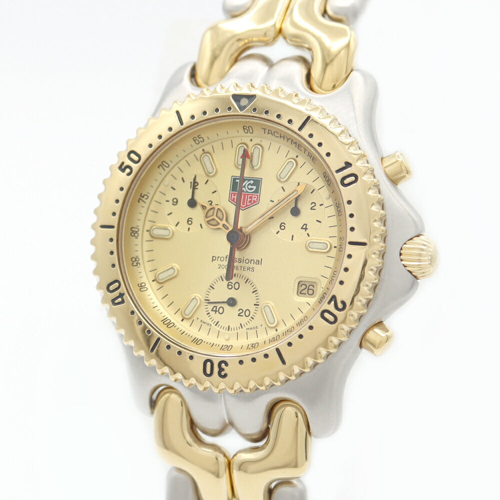 電池交換済 TAG Heuer タグホイヤー S/el セルシリーズ プロフェッショナル クロノグラフ CG1121 BB0424 デイト 200m防水 シャンパンゴールド YG イエローゴールド SS ステンレス コンビ メンズ クォーツ【6ヶ月保証】【腕時計】【中古】