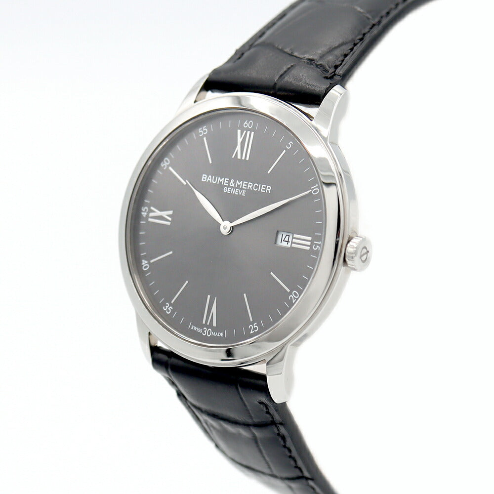 電池交換済 BAUME&MERCIER ボーム&メルシェ クラシマ MOA10416 デイト グレー SS ステンレス 純正ベルト 純正尾錠 メンズ クォーツ M0A10416【6ヶ月保証】【腕時計】【中古】