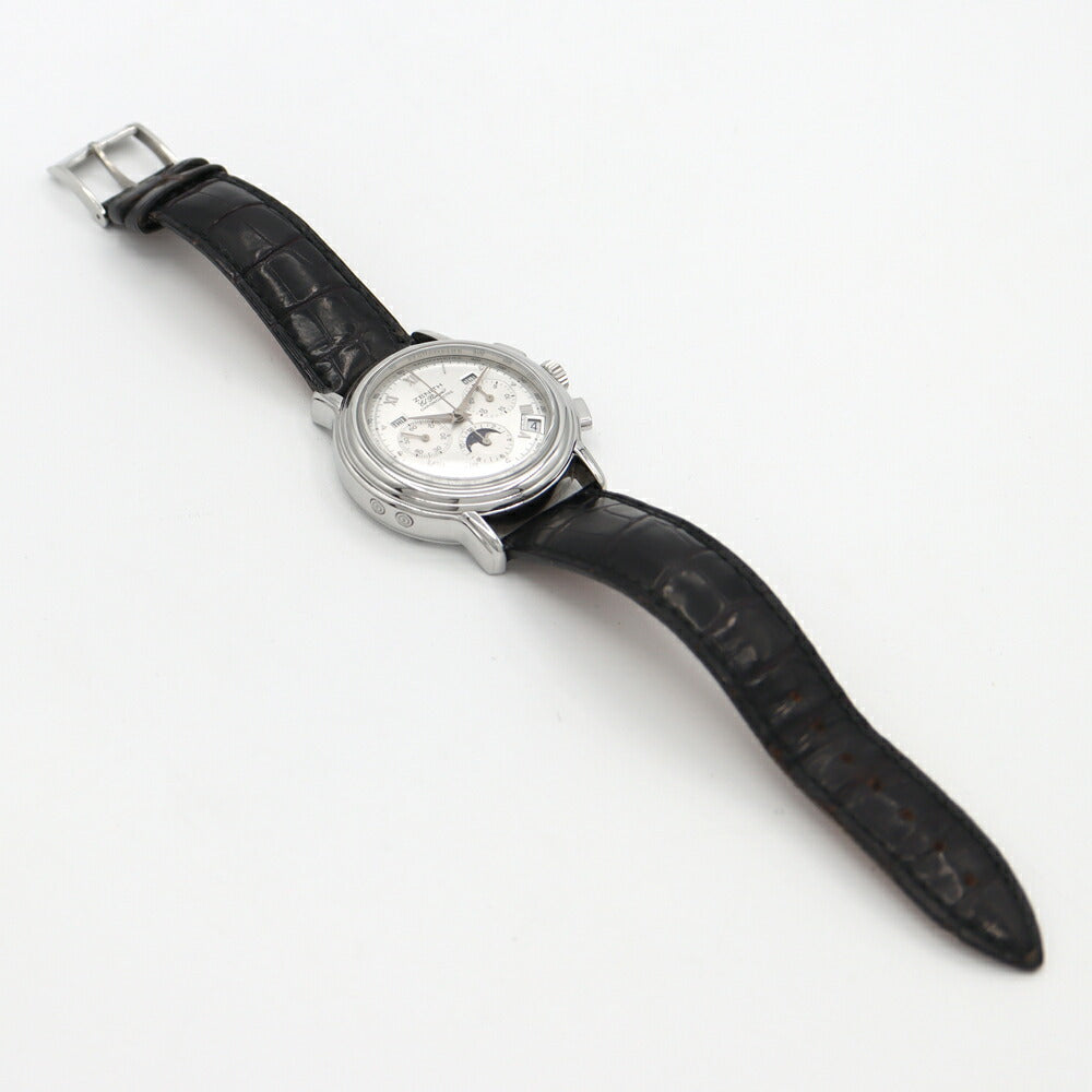 内部点検済 ZENITH ゼニス エルプリメロ クロノマスターT 01.0240.410 ムーンフェイズ トリプルカレンダー クロノグラフ シルバー SS ステンレス 純正ベルト 純正尾錠 メンズ 自動巻き【6ヶ月保証】【腕時計】【中古】