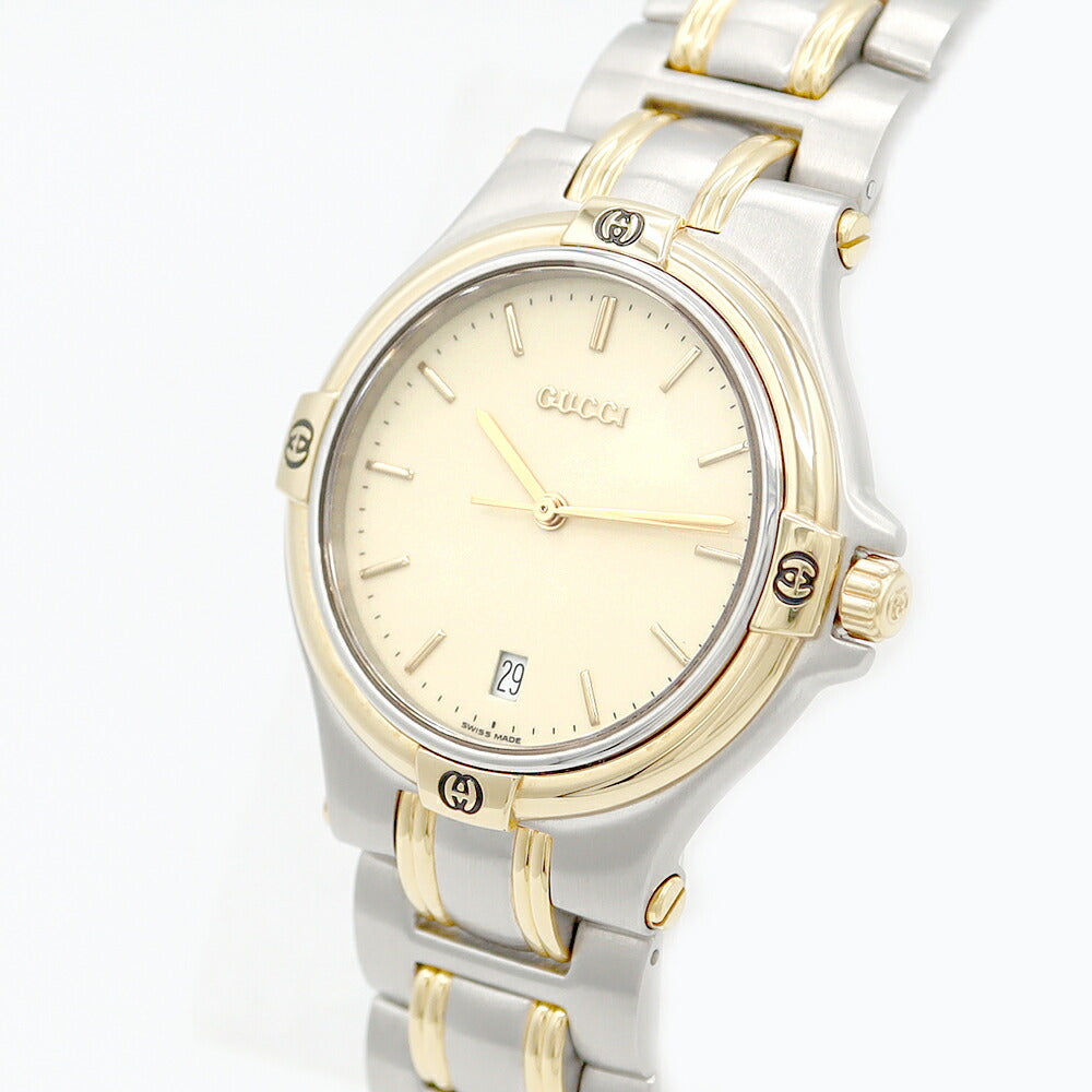 電池交換済 GUCCI グッチ 9040M デイト アイボリー コンビ SS ステンレス YGP イエローゴールド メンズ クォーツ【6ヶ月保証】【腕時計】【中古】