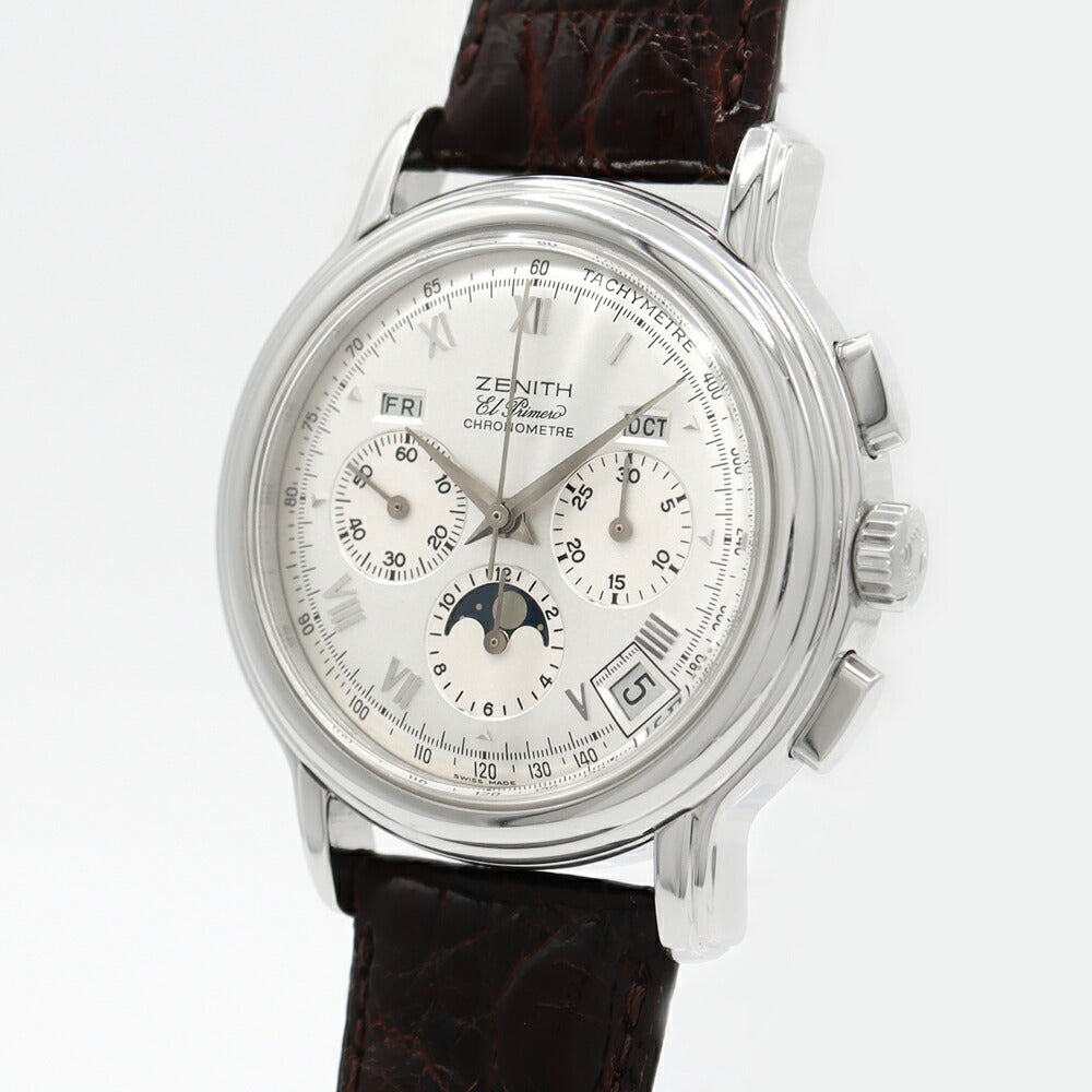 Inspection Zenith Zenith Zenith El primero Chrono Master T 01.0240.410 Moon Phase Calendar Chronograph Silver SS Stainless Steel Genuine Buckle Men Automatic Wind