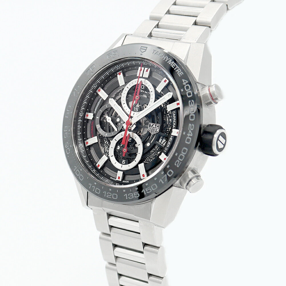 内部点検済 TAG Heuer タグホイヤー カレラ キャリバーホイヤー01 クロノグラフ CAR2A1W BA0703 タキメーター デイト 黒 ブラック スケルトン SS ステンレス メンズ 自動巻き【6ヶ月保証】【腕時計】【中古】