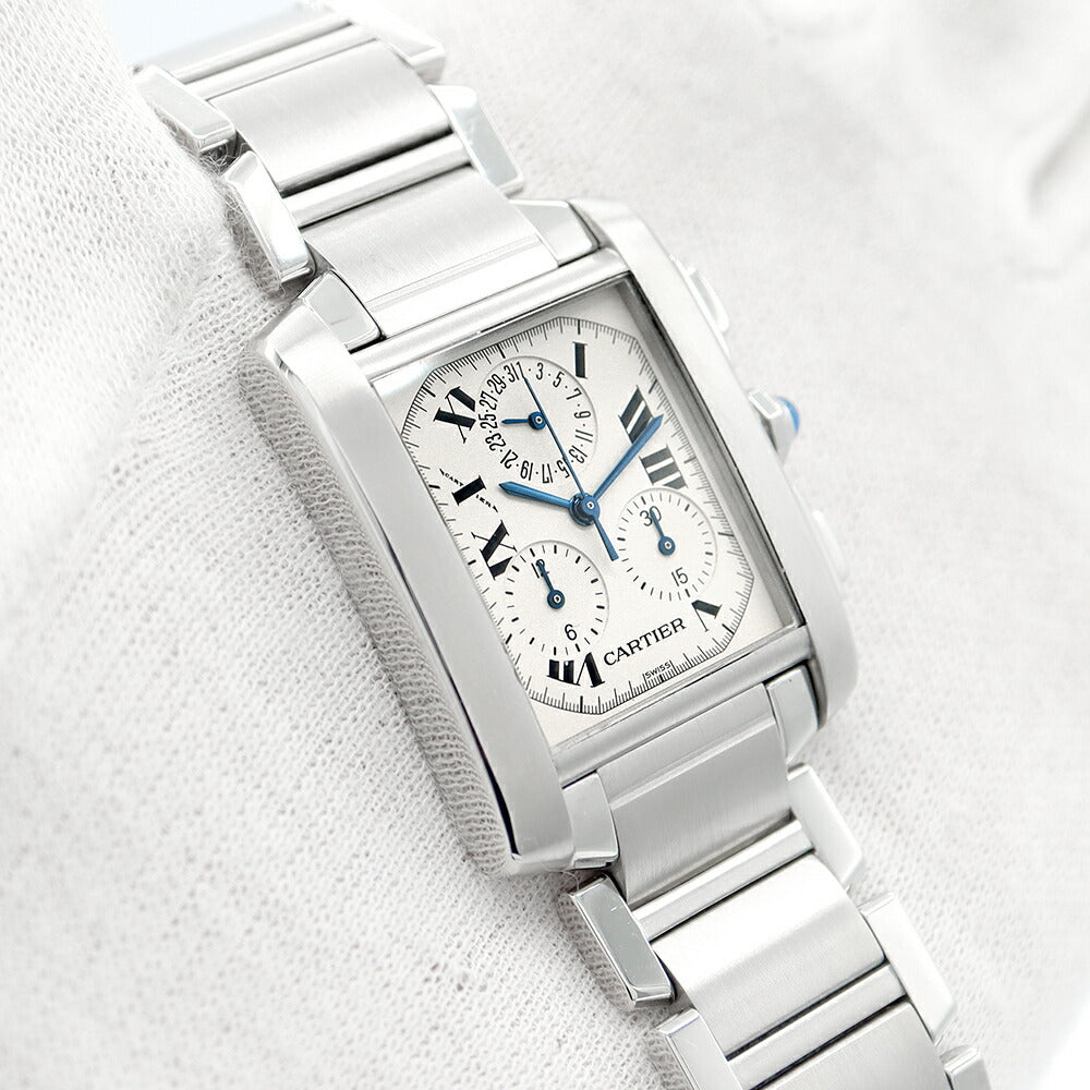 電池交換済 Cartier カルティエ タンクフランセーズ LM クロノリフレックス W51001Q3 アイボリー SS ステンレス メンズ クォーツ 【6ヶ月保証】【腕時計】【中古】