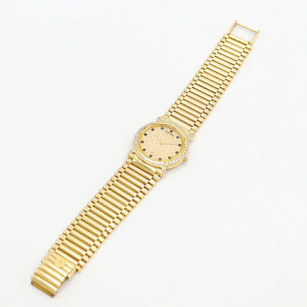 電池交換済 SEIKO セイコー クレドール リネアクルバ 5A74-0320 ダイヤ文字盤 ダイヤベゼル ダイヤモンド K18YG イエローゴールド 金無垢 メンズ レディース クォーツ【6ヶ月保証】【腕時計】【中古】