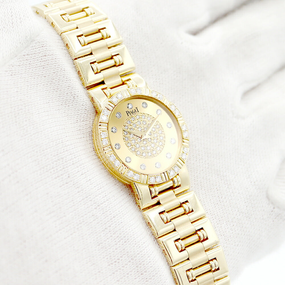 電池交換済 PIAGET ピアジェ ダンサー 80564 K81 ダイヤモンドベゼル 12Pダイヤ ゴールド ダイヤ文字盤 K18YG イエローゴールド レディース クォーツ 【6ヶ月保証】【腕時計】【中古】