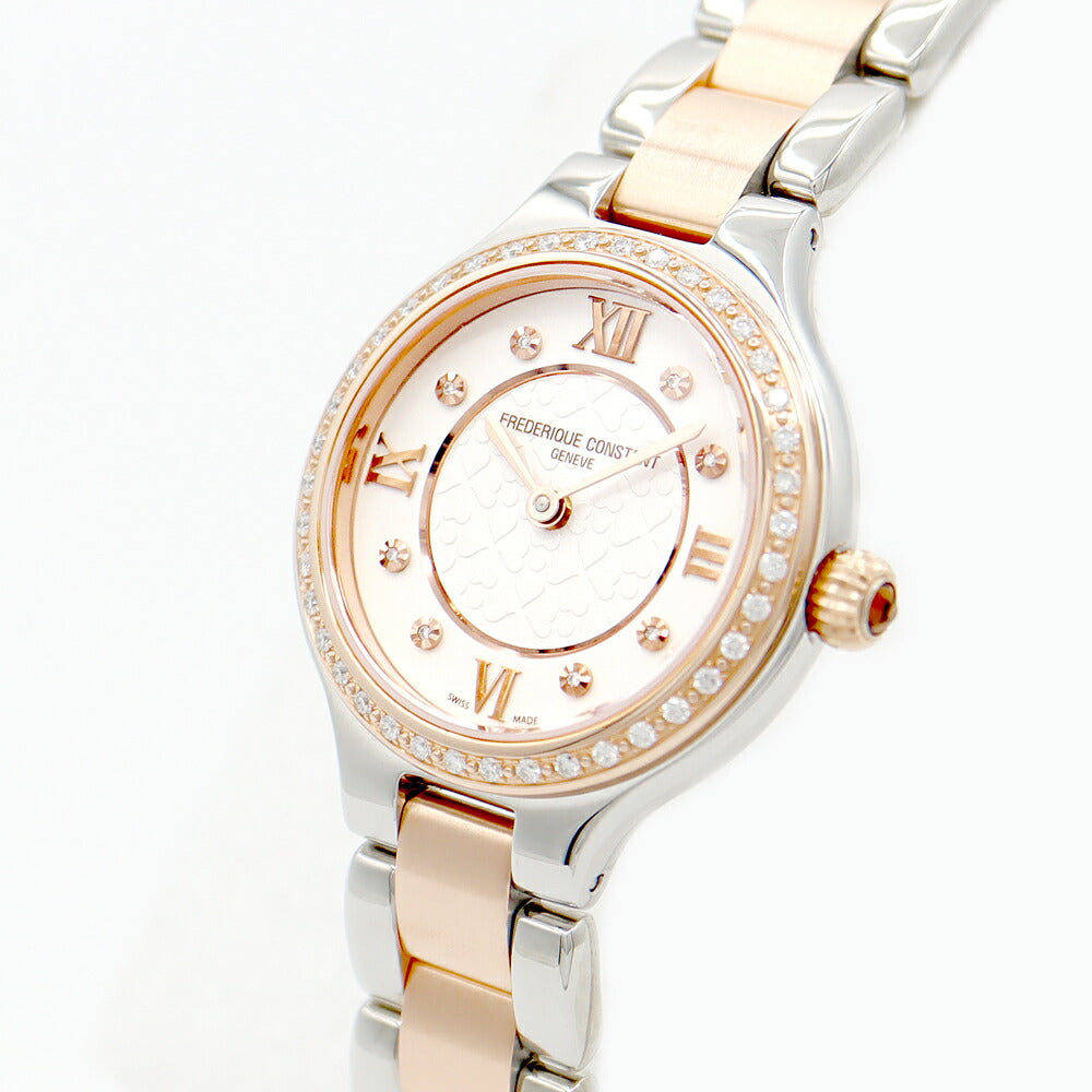ほぼ新品 電池交換済 FREDERIQUE CONSTANT フレデリックコンスタント クラシックディライト FC-200X1ERD32/6 FC-200WHD1ERD32B 純正ダイヤモンド ダイヤベゼル 8Pダイヤ 白 ホワイト PGP ピンクゴールド SS ステンレス レディース クォーツ【6ヶ月保証】【腕時計】【中古】