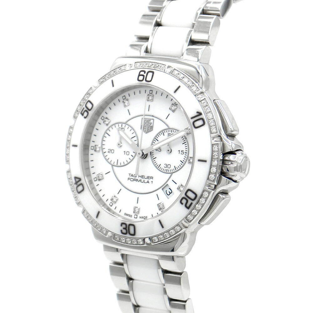 電池交換済 TAG Heuer タグホイヤー フォーミュラ1 クロノグラフ CAH1213 BA0863 デイト ダイヤベゼル 12Pダイヤ 白 ホワイト セラミック SS ステンレス メンズ レディース クォーツ フォーミュラワン【6ヶ月保証】【腕時計】【中古】