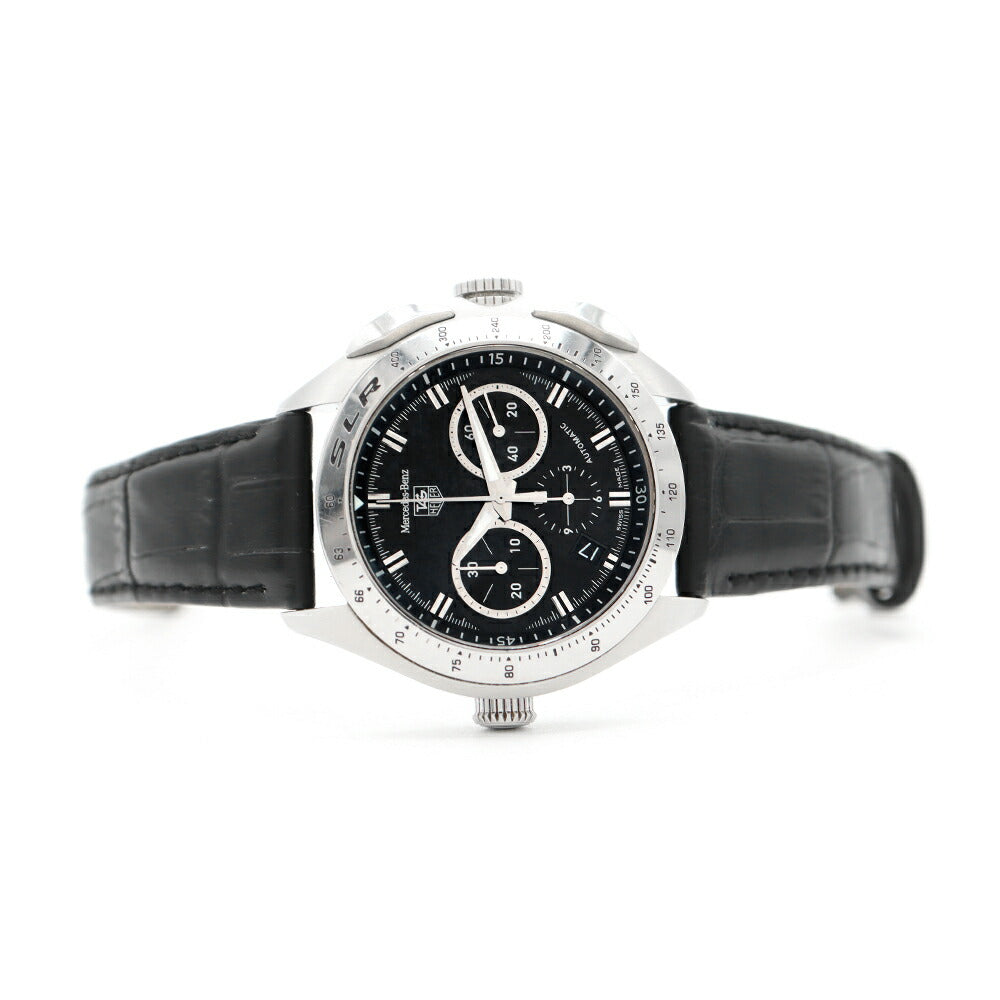 純正ベルト付 TAG Heuer タグホイヤー メルセデスベンツ SLR マクラーレン クロノグラフ CAG2110 3500本限定 デイト 黒 ブラック SS ステンレス メンズ 自動巻き【6ヶ月保証】【腕時計】【中古】