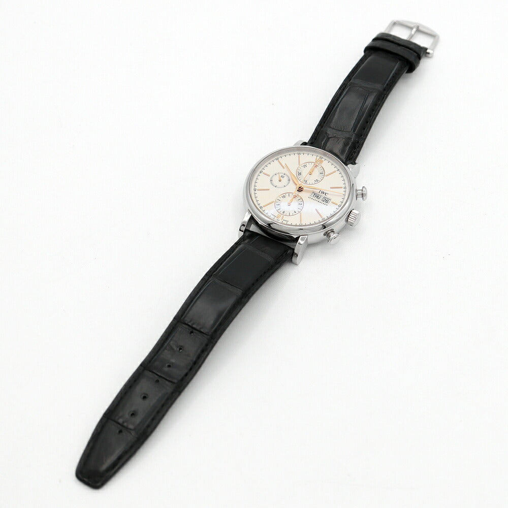 内部点検済 IWC インターナショナルウォッチカンパニー ポートフィノ クロノグラフ IW391031 30m防水 デイデイト シルバー SS ステンレス 純正ベルト 純正尾錠 メンズ 自動巻き【6ヶ月保証】【腕時計】【中古】