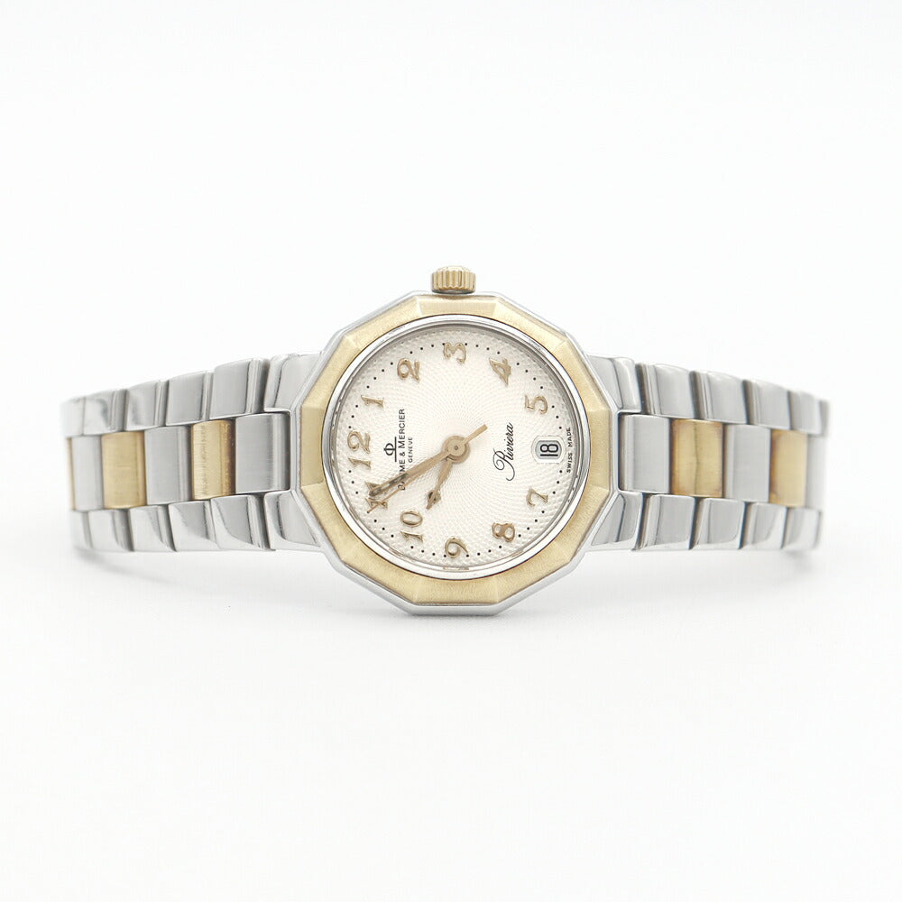 電池交換済 BAUME&MERCIER ボーム&メルシェ リビエラ 5231 デイト シルバー YG イエローゴールド SS ステンレス クォーツ レディース リヴィエラ 【6ヶ月保証】【腕時計】【中古】