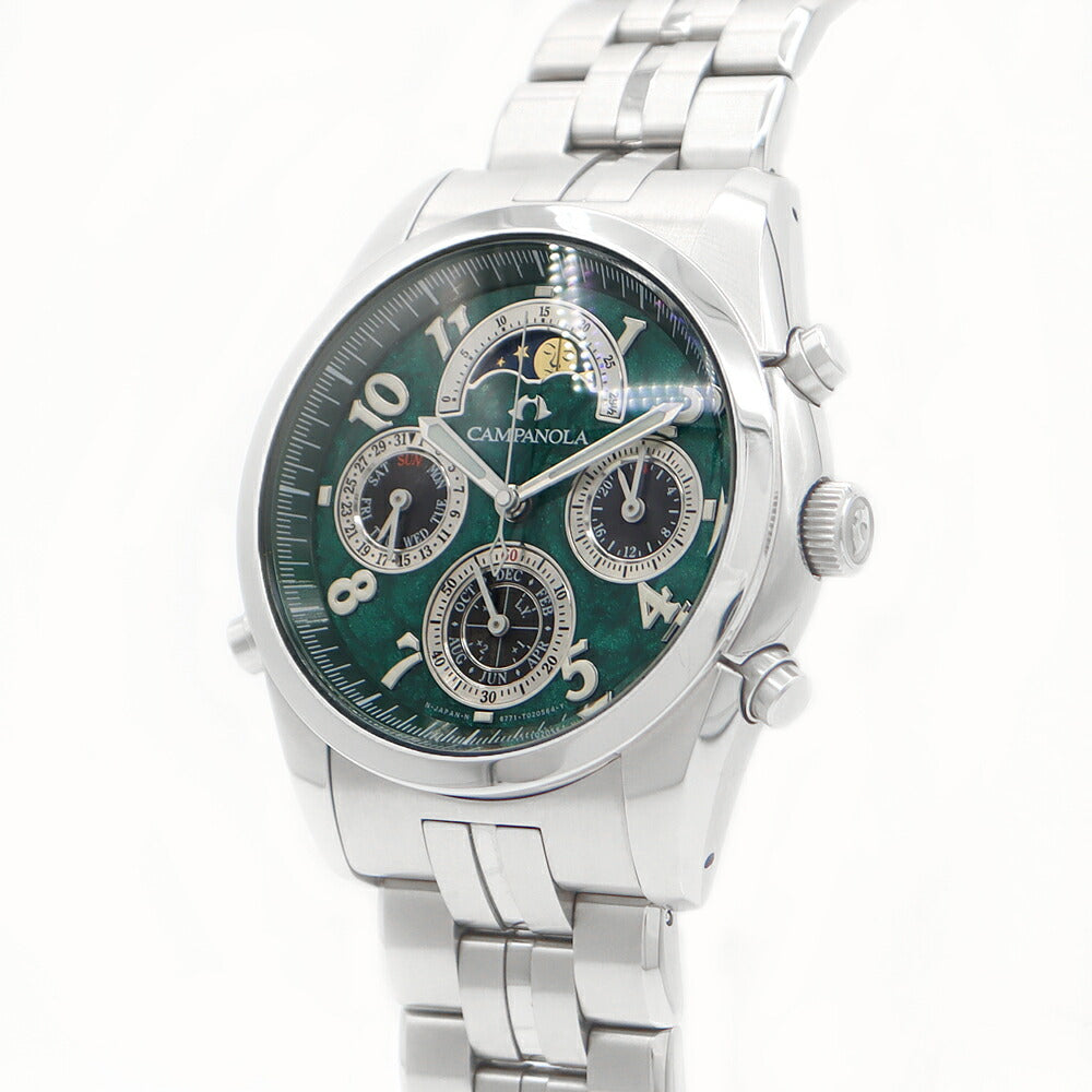 電池交換済 CITIZEN シチズン CAMPANOLA カンパノラ グランドコンプリケーション ?鳥 クロノグラフ CTR57-1102 ムーンフェイズカレンダー 緑 グリーン SS ステンレス メンズ クォーツ【6ヶ月保証】【腕時計】【中古】