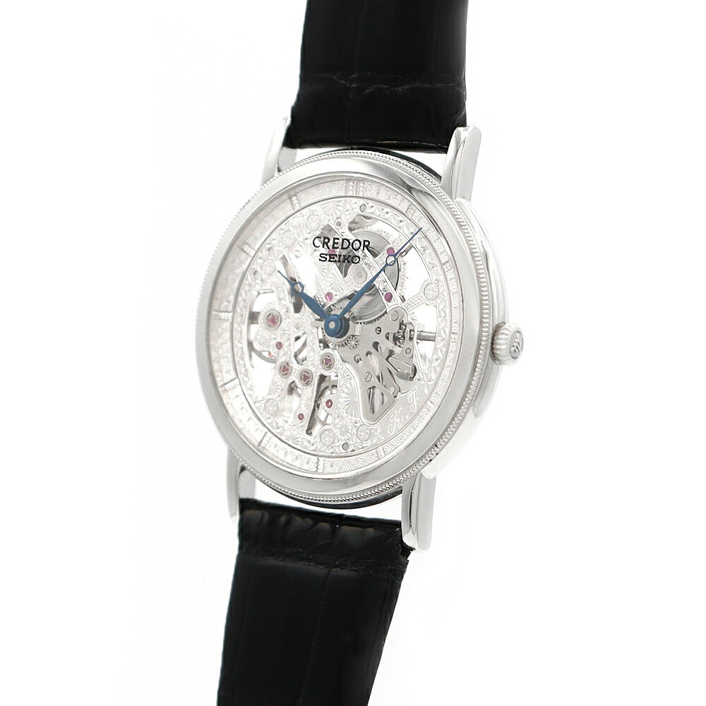 SEIKO セイコー クレドール シグノ GBBD987 6899-0010 スケルトン PT950 プラチナ 純正ベルト 純正尾錠 メンズ 手巻き【6ヶ月保証】【腕時計】【中古】