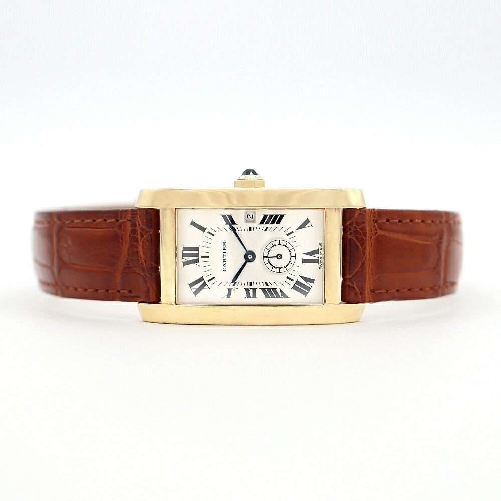 電池交換済 Cartier カルティエ タンクアメリカンLM スモールセコンド W2600951 デイト 白 ホワイト K18YG イエローゴールド 純正ベルト 純正K18尾錠 メンズ クォーツ【6ヶ月保証】【腕時計】【中古】