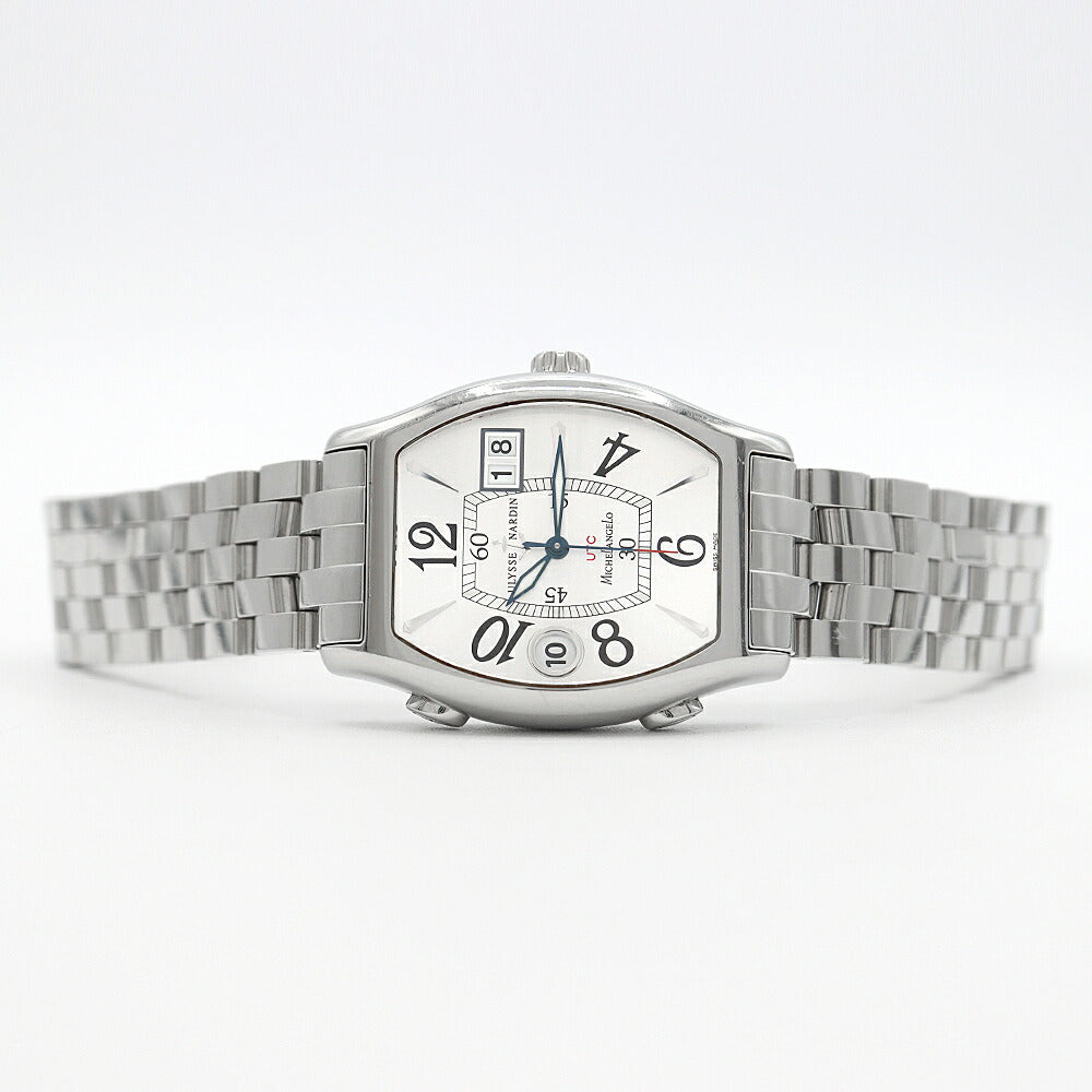 内部点検済 ULYSSE NARDIN ユリスナルダン ミケランジェロ UTC 223-68 ビッグデイト 100m防水 シルバー SS ステンレス メンズ 自動巻き【6ヶ月保証】【腕時計】【中古】