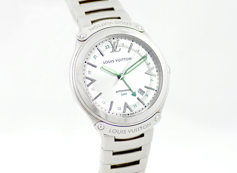 LOUIS VUITTON ルイヴィトン フィフティーファイブ GMT Q6D32 50m防水 デイト シルバー 文字盤 SS ステンレス 純正ベルト メンズ 自動巻き【6ヶ月保証】【腕時計】【中古】