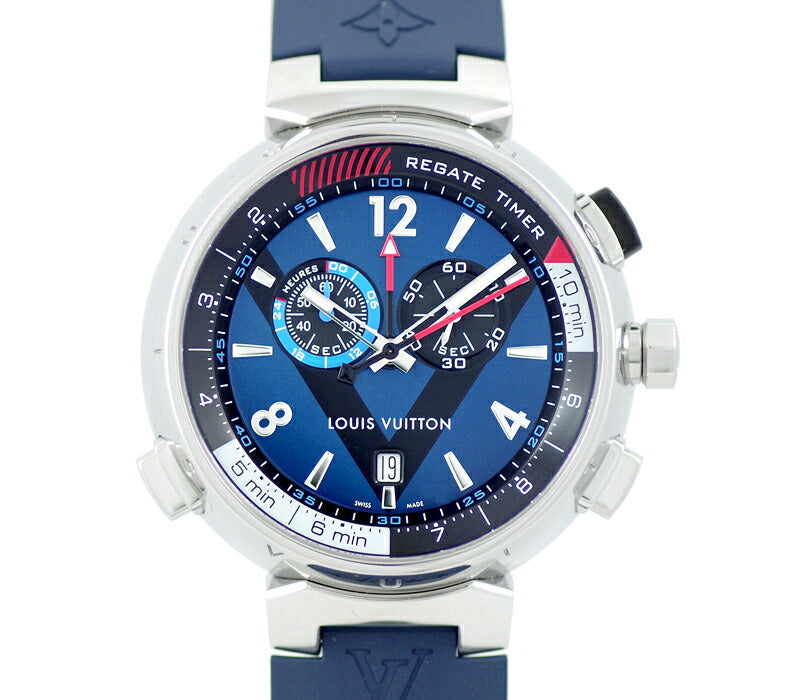 LOUIS VUITTON Tambour Regatta Chronograph Quartz Men's Watch Q102D SS  Blue w/Box