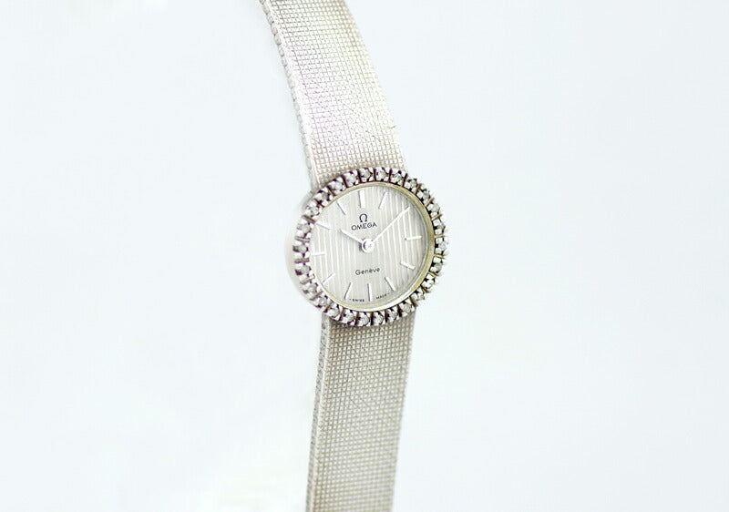 OMEGA オメガ Geneve ジュネーブ ダイヤベゼル シルバー 文字盤 SS ステンレス レディース 手巻き アンティーク ヴィンテージ【腕時計】【中古】
