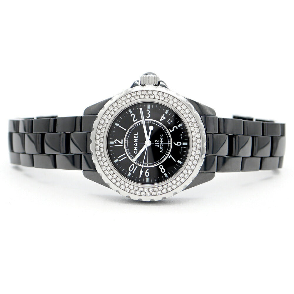 CHANEL シャネル J12 38mm H0950 純正ダイヤモンド 2重ダイヤベゼル デイト 200m防水 黒 ブラック CE セラミック SS ステンレス メンズ 自動巻き【6ヶ月保証】【腕時計】【中古】