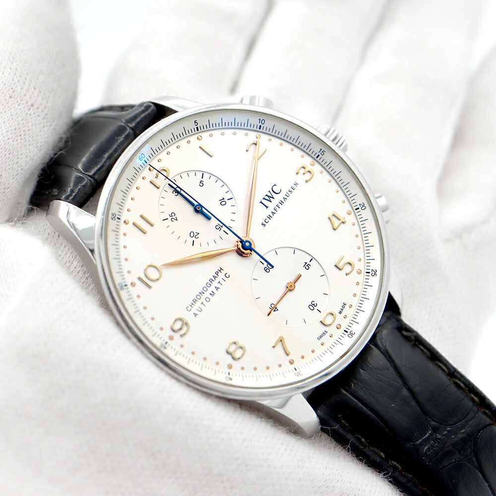 IWC インターナショナルウォッチカンパニー ポルトギーゼ クロノグラフ IW371445 デイト シルバー SS ステンレス 純正ベルト 純正尾錠 メンズ 自動巻き 【6ヶ月保証】【腕時計】【中古】