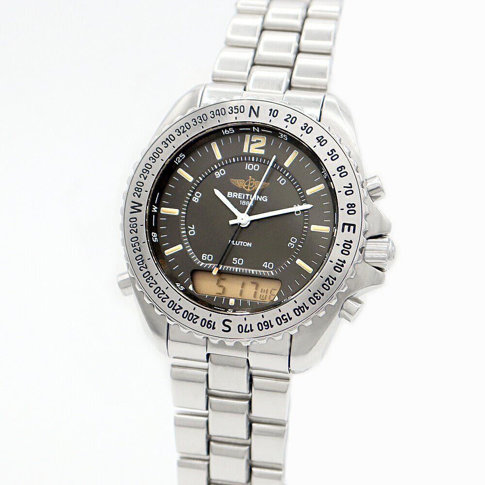 電池交換済 BREITLING ブライトリング プルトン A51038 グレー SS ステンレス メンズ アナログ デジタル デジアナ クォーツ【6ヶ月保証】【腕時計】【中古】