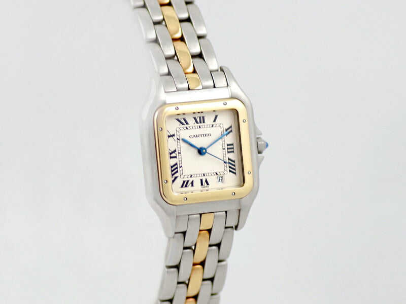 電池交換済 Cartier カルティエ パンテール MM 1ロウ デイト 白 アイボリー ホワイト 文字盤 K18YG イエローゴールド SS ステンレス コンビ レディース クォーツ【6ヶ月保証】【腕時計】【中古】