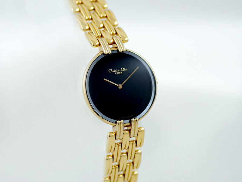 電池交換済 Christian Dior クリスチャンディオール バギラ 33mm ブラックムーン 47 154-3 黒 ブラック 文字盤 SS ステンレス YGP イエローゴールド ビッグフェイス レディース ボーイズ クォーツ ヴィンテージ アンティーク【6ヶ月保証】【腕時計】【中古】
