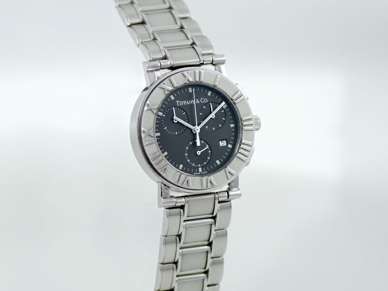 電池交換済 TIFFANY&Co. ティファニー アトラス クロノグラフ デイト グレー 文字盤 SS ステンレス レディース メンズ ユニセックス クォーツ【6ヶ月保証】【腕時計】【中古】
