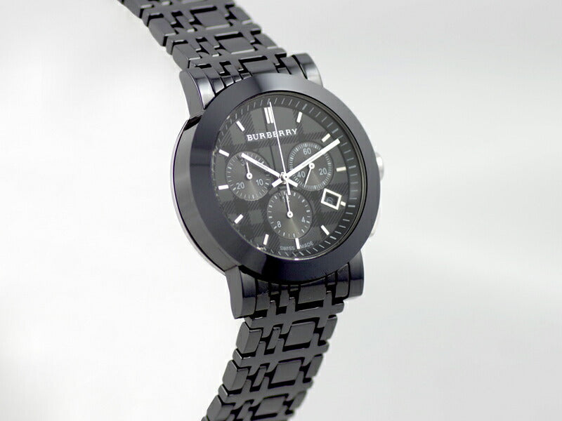 電池交換済 BURBERRY バーバリー ヘリテージ クロノグラフ セラミック BU1771 50m防水 オールブラック バーバリーチェック 黒 文字盤 SS ステンレス メンズ クォーツ【6ヶ月保証】【腕時計】【中古】