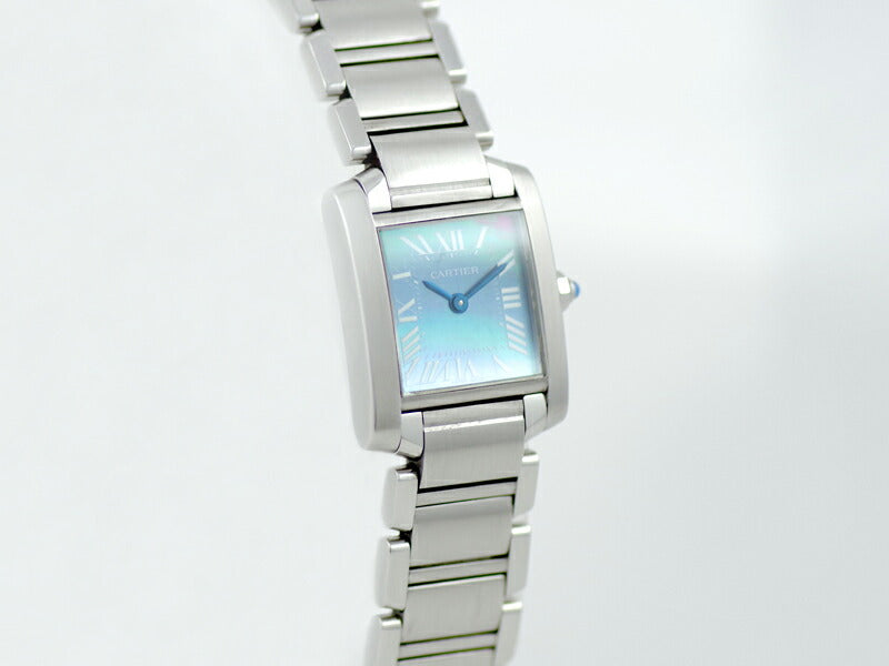 電池交換済み Cartier カルティエ タンクフランセーズ SM W51034Q3 ブルーシェル 文字盤 SS ステンレス レディース クォーツ【6ヶ月保証】【腕時計】【中古】