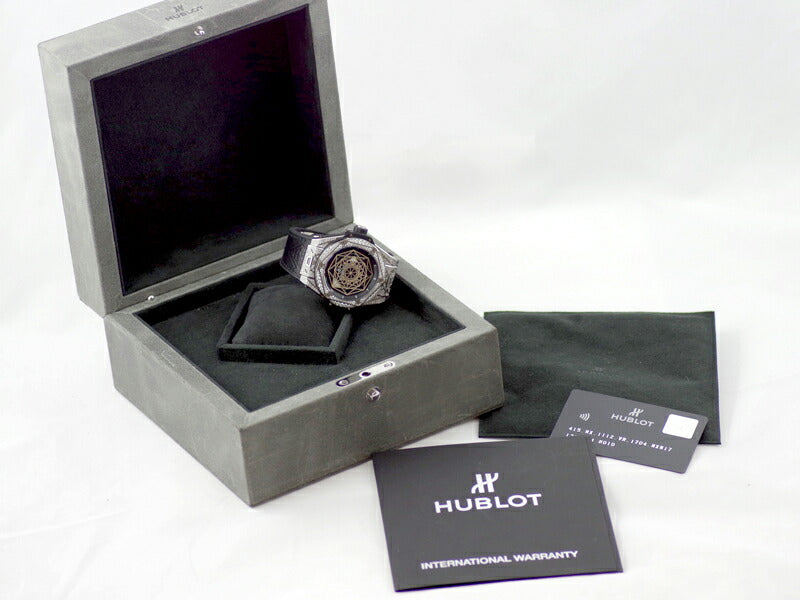 内部点検済 HUBLOT ウブロ ビッグバン ウニコ サンブルー ワンクリック 純正ダイヤ チタニウム パヴェ 45mm 415.NX.1112.VR.1704.MXM17 ブラック 黒 文字盤 SS ステンレス 純正ベルト 純正尾錠 メンズ 自動巻き ビックバン【6ヶ月保証】【腕時計】【中古】