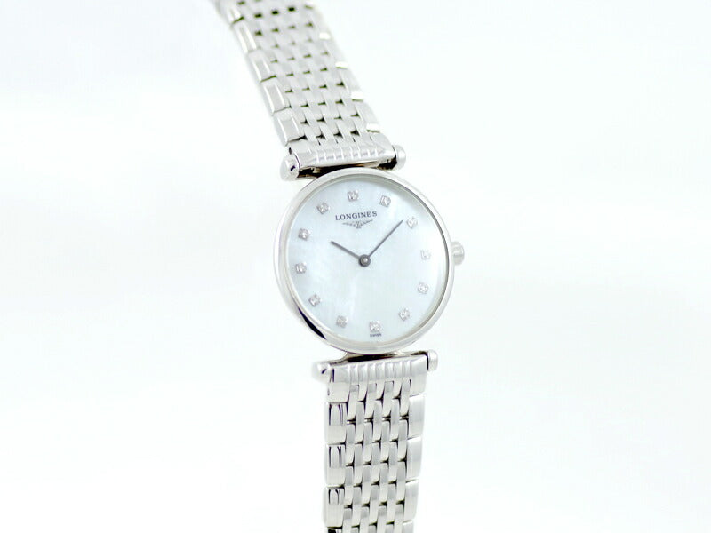 電池交換済 LONGINES ロンジン ラ グラン クラシック L4.209.4 12Pダイヤモンド 白 ホワイトシェル SS ステンレス レディース クォーツ グランド【6ヶ月保証】【腕時計】【中古】