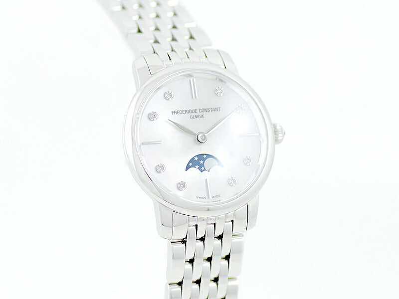 電池交換済 FREDERIQUE CONSTANT フレデリックコンスタント スリムライン ムーンフェイズ FC-206X1S5/6 8Pダイヤ ホワイトシェル SS レディース クォーツ【6ヶ月保証】【腕時計】【中古】