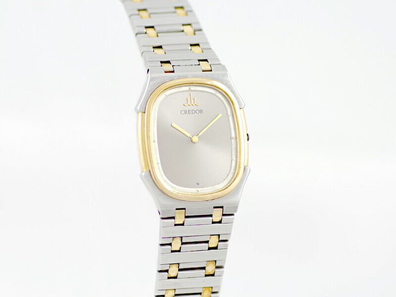 電池交換済 SEIKO セイコー クレドール 9570-5170 スクエア グレー ゴールド K18YG イエローゴールド SS ステンレス コンビ メンズ クォーツ【6ヶ月保証】【腕時計】【中古】