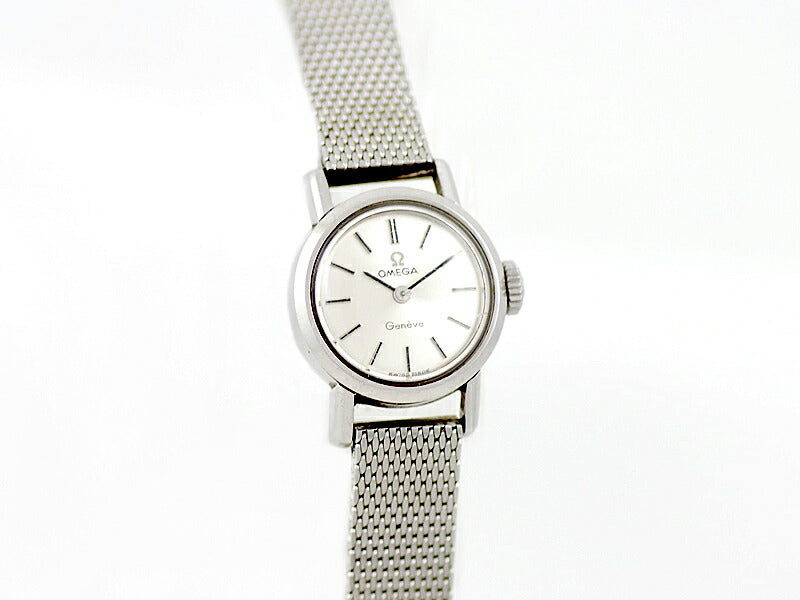 希少品 OMEGA オメガ シーマスター ジュネーブ Cal.483 17石 シルバー SS ステンレス 純正ベルト レディース 手巻き アンティーク ヴィンテージ【腕時計】【中古】