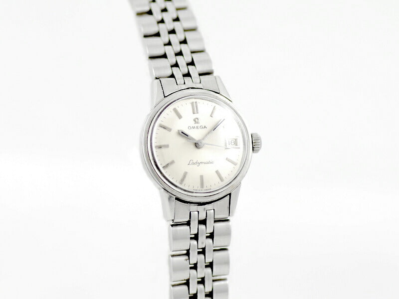 希少品 OMEGA オメガLadymatic レディーマチック 566.001 Cal.681 24石 デイト シルバー SS ステンレス 純正ブレス レディース 自動巻き アンティーク ヴィンテージ レディマティック【腕時計】【中古】