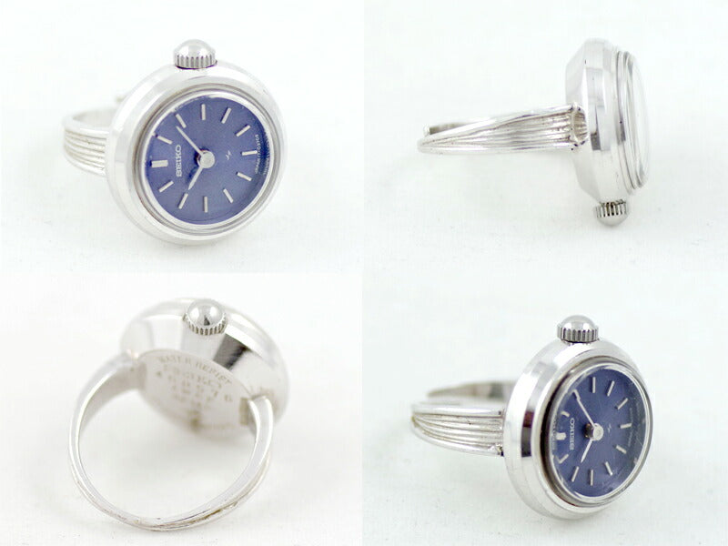 SEIKO セイコー リングウォッチ カットガラス 17-0400 ブルー 青 ネイビー SS ステンレス 手巻き アンティーク ヴィンテージ【腕時計】【中古】