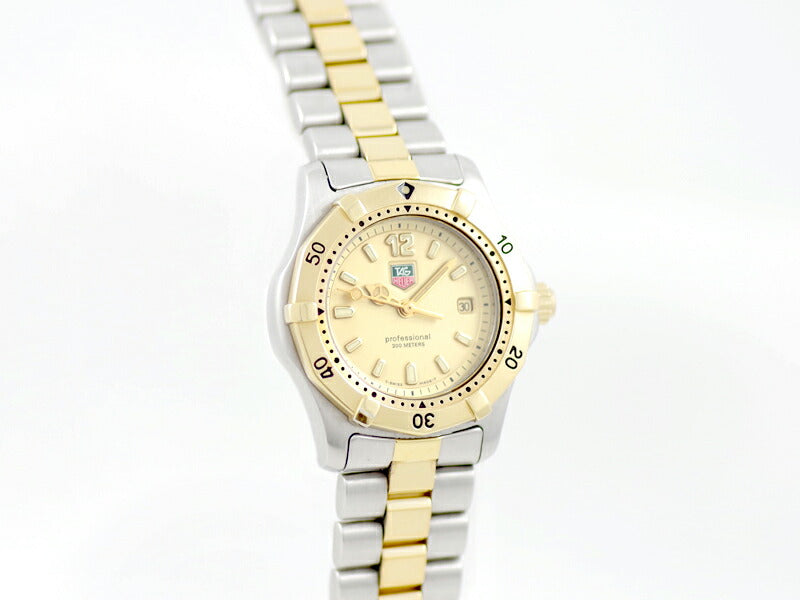 電池交換済 TAG Heuer タグホイヤー 2000シリーズ プロフェッショナル WK1321 200m防水 ゴールド 文字盤 SS ステンレス YG イエローゴールド コンビ レディース クォーツ【6ヶ月保証】【腕時計】【中古】