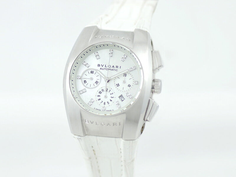 BVLGARI ブルガリ エルゴン クロノグラフ 21Pダイヤモンド EG35SCH ホワイトシェル SS ステンレス 純正ベルト 純正尾錠 メンズ 自動巻き【6ヶ月保証】【腕時計】【中古】