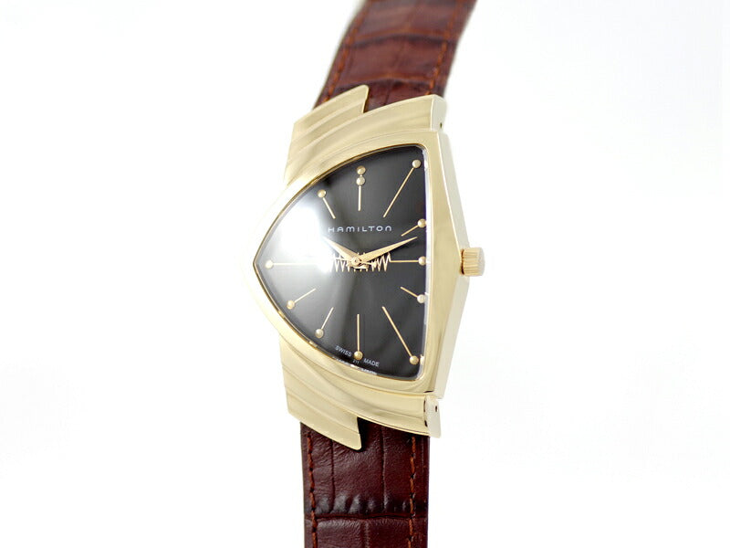 希少品 電池交換済 HAMILTON ハミルトン ベンチュラ H244210 ダイヤモンド 50周年記念 1000本限定 エルビスプレスリー ブラック 黒 YG イエローゴールド SS ステンレス 純正ベルト 純正尾錠 メンズ クォーツ【6ヶ月保証】【腕時計】【中古】