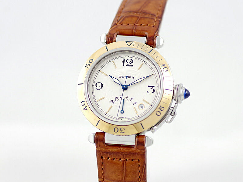 Cartier カルティエ パシャ 38mm K18YGベゼル パワーリザーブ デイト W31012H3 アイボリー K18YG イエローゴールド ステンレス コンビ 純正ベルト メンズ 自動巻き【6ヶ月保証】【腕時計】【中古】
