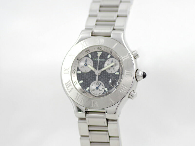 電池交換済 Cartier カルティエ ヴァンティアン 21 クロノスカフ LM W10172T2 2424 100m防水 クロノグラフ デイト 黒 ブラック SS ステンレス 純正メタルブレス メンズ クォーツ 【6ヶ月保証】【腕時計】【中古】