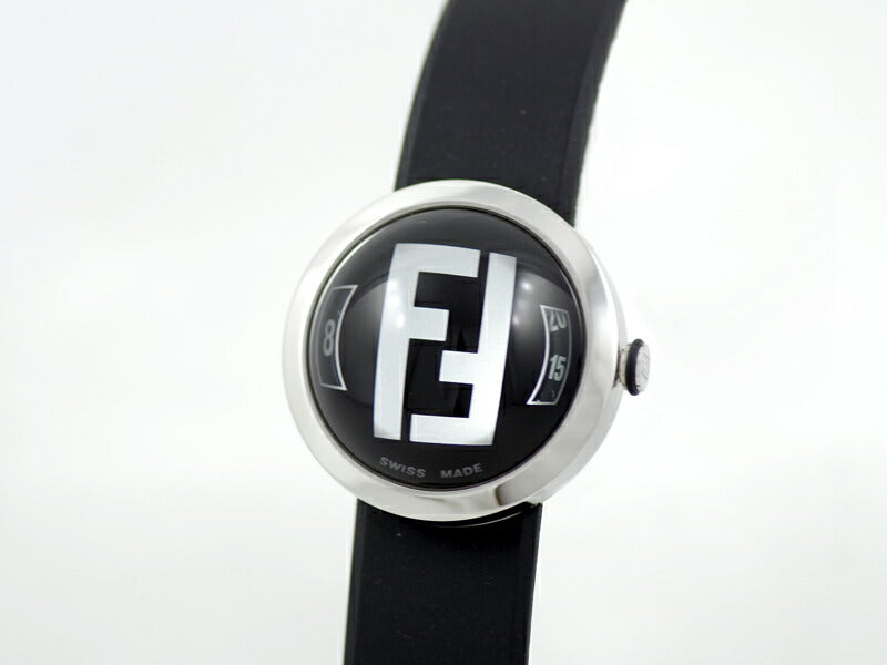 電池交換済 FENDI フェンディ ブースラ 8010G ドームガラス 黒 ブラック SS ステンレス 純正ラバーベルト 純正尾錠 クォーツ【6ヶ月保証】【腕時計】【中古】