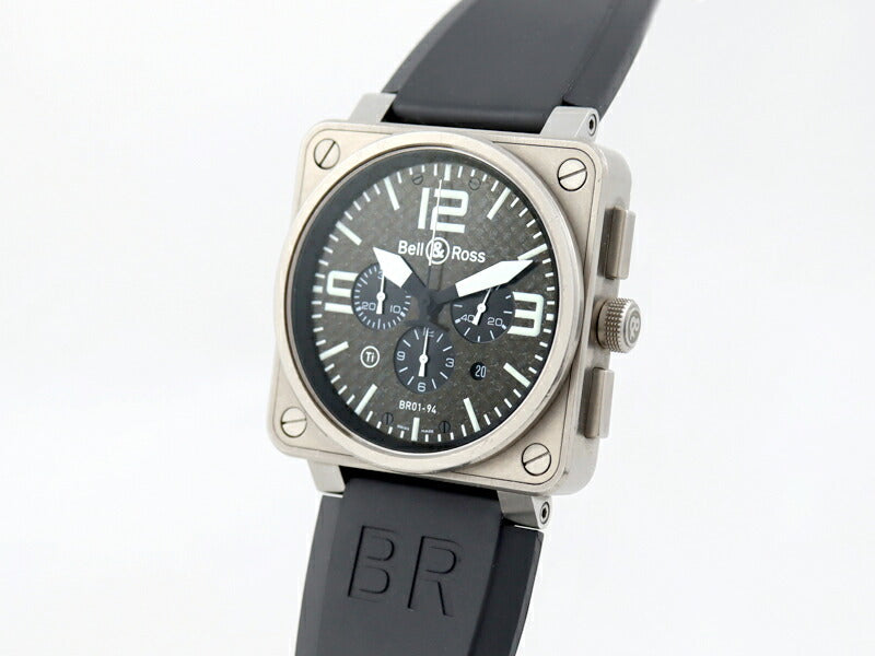 BELL&ROSS ベル&ロス アヴィエーション BR01-94-T-00233 クロノグラフ ブラック 黒 カーボン Ti チタン 純正ラバーベルト 純正尾錠 メンズ 自動巻き 【6ヶ月保証】【腕時計】【中古】