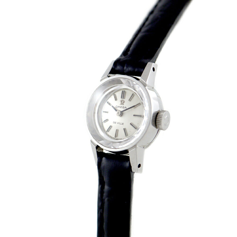 希少品 OMEGA オメガ DeVille デビル 511.166 Cal.485 17石 カットガラス シルバー 新品革ベルト SS ステンレス レディース 手巻き デヴィル アンティーク ヴィンテージ【腕時計】【中古】