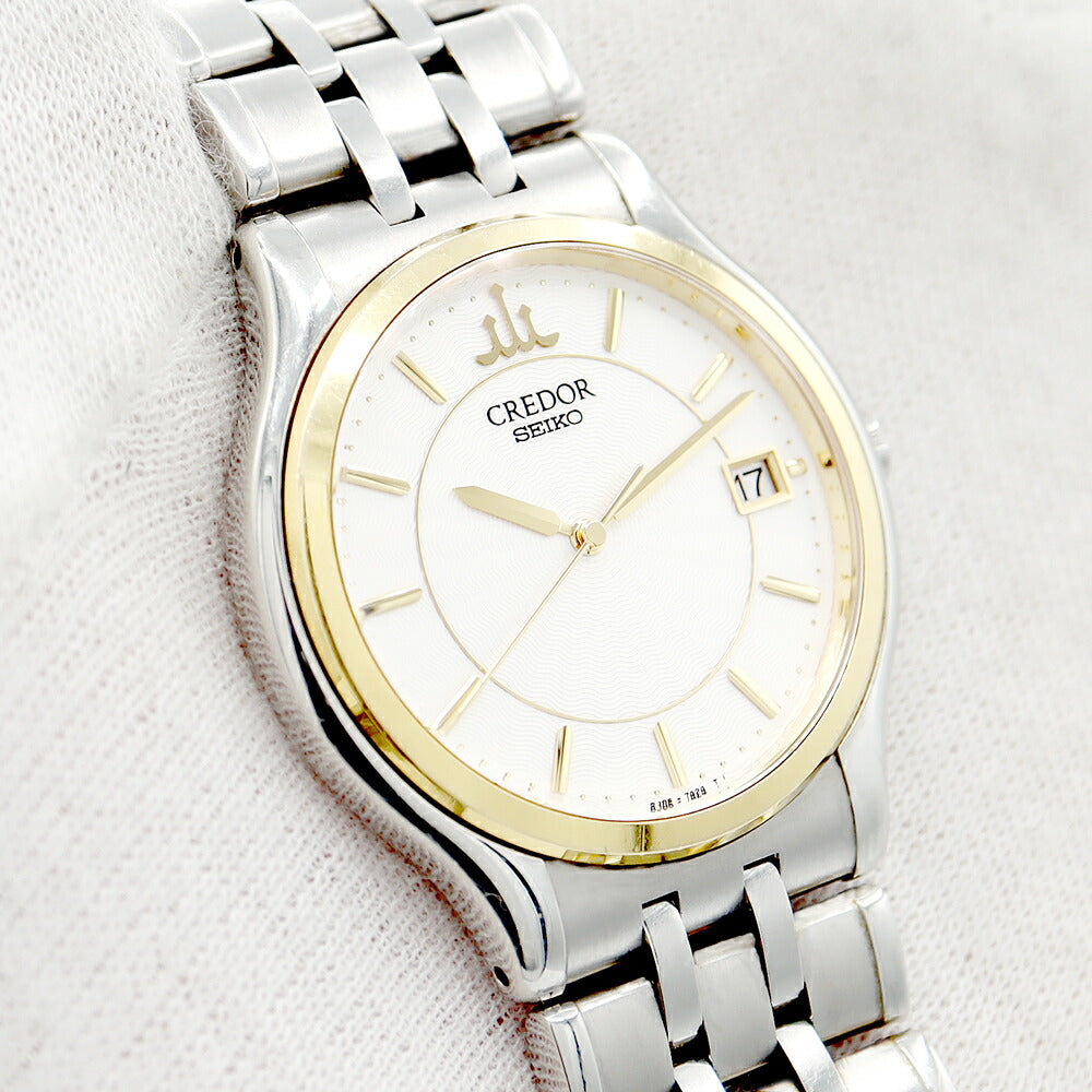 電池交換済 SEIKO セイコー クレドール シグノ 8J86-7A00 デイト シルバー K18YG イエローゴールド SS ステンレス コンビ メンズ クォーツ【6ヶ月保証】【腕時計】【中古】