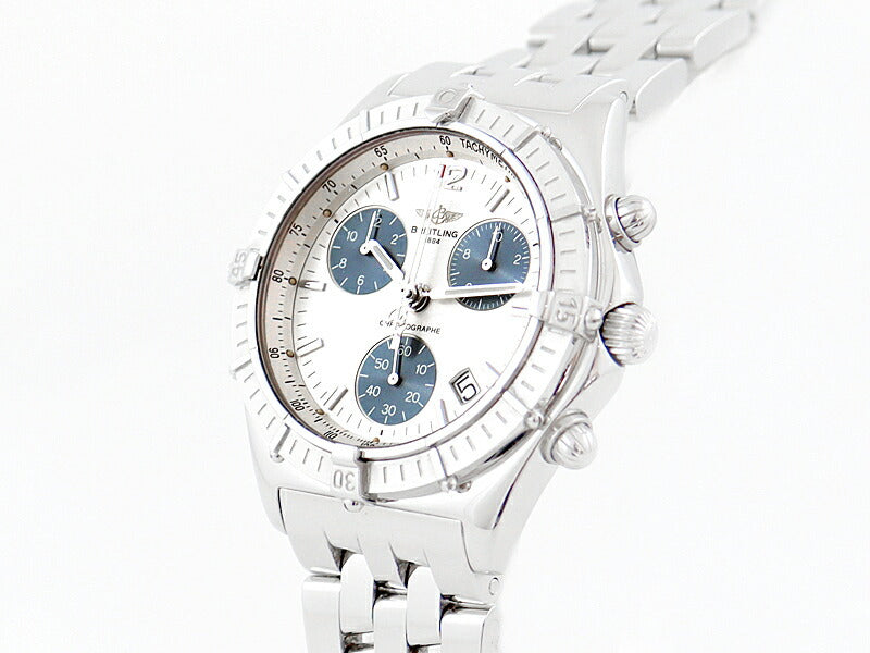 電池交換済 BREITLING ブライトリング シリウス A53011 クロノグラフ シルバー ネイビー SS ステンレス メンズ クォーツ 【6ヶ月保証】【腕時計】【中古】