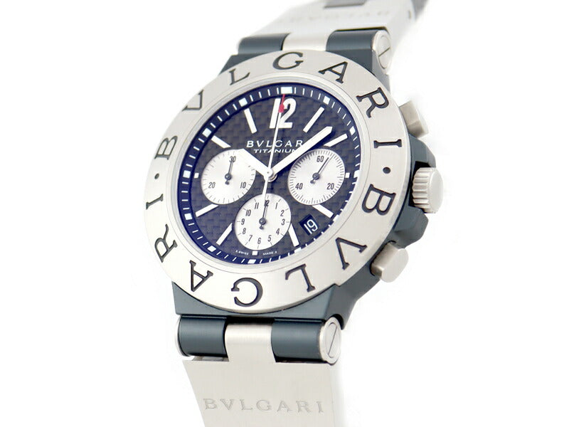内部点検済 BVLGARI ブルガリ ディアゴノ クロノグラフ チタニウム TI44TACH 黒 ブラック カーボン チタン ラバー メンズ 自動巻き 【6ヶ月保証】【腕時計】【中古】