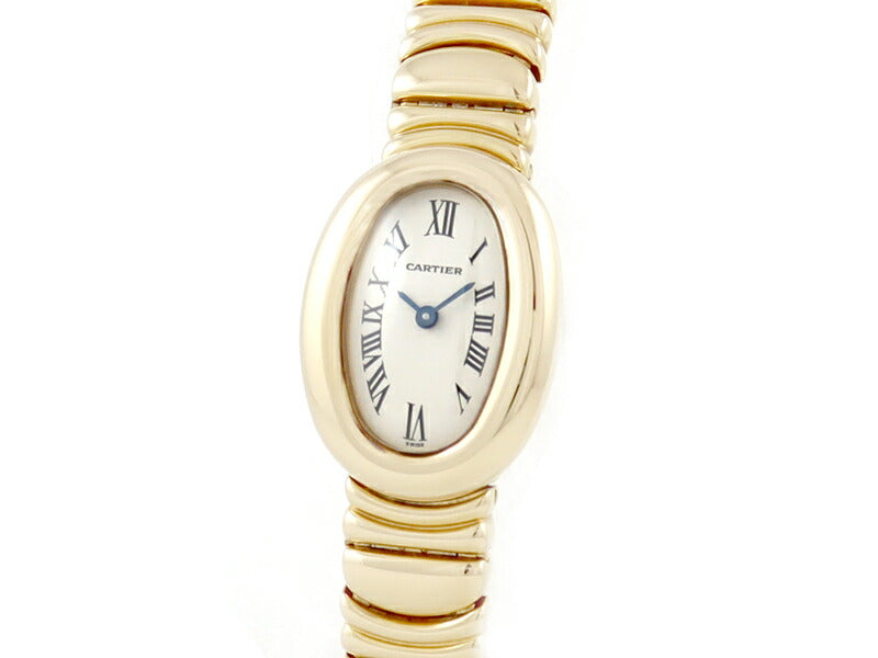 電池交換済 Cartier カルティエ ミニベニュワール W15109D8 白 ホワイト アイボリー K18 YG イエローゴールド 金無垢 レディース クォーツ【6ヶ月保証】【腕時計】【中古】