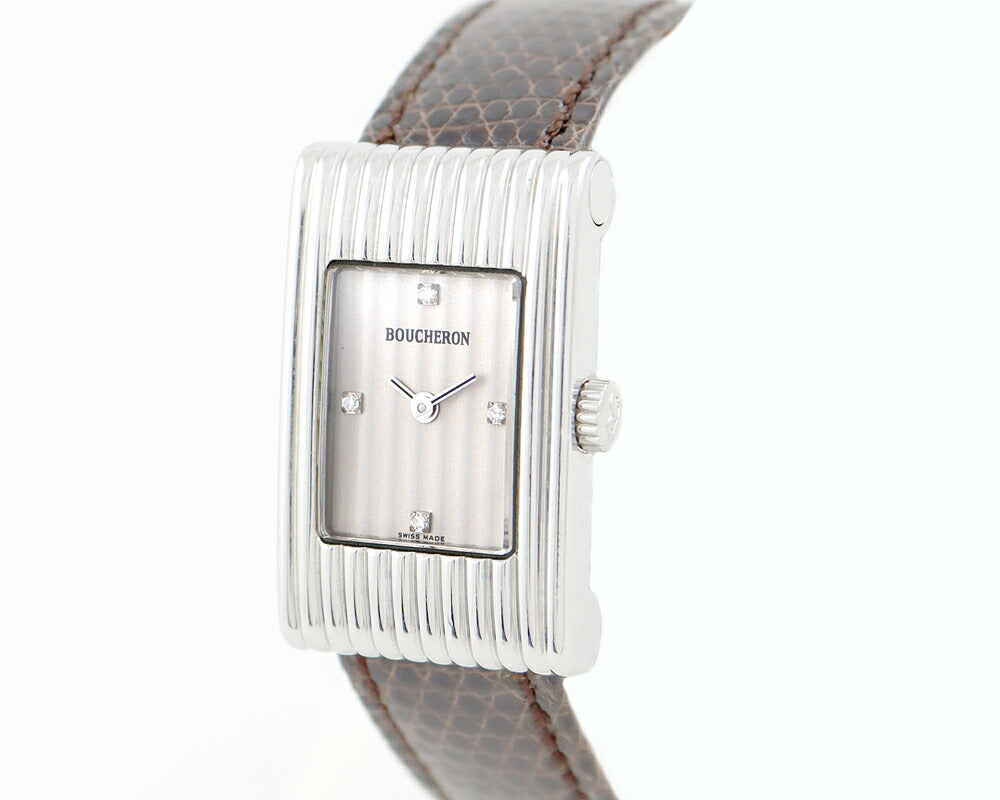 電池交換済 BOUCHERON ブシュロン リフレ 4Pダイヤモンド シルバー SS ステンレス 純正ベルト レディース クォーツ【6ヶ月保証】【腕時計】【中古】